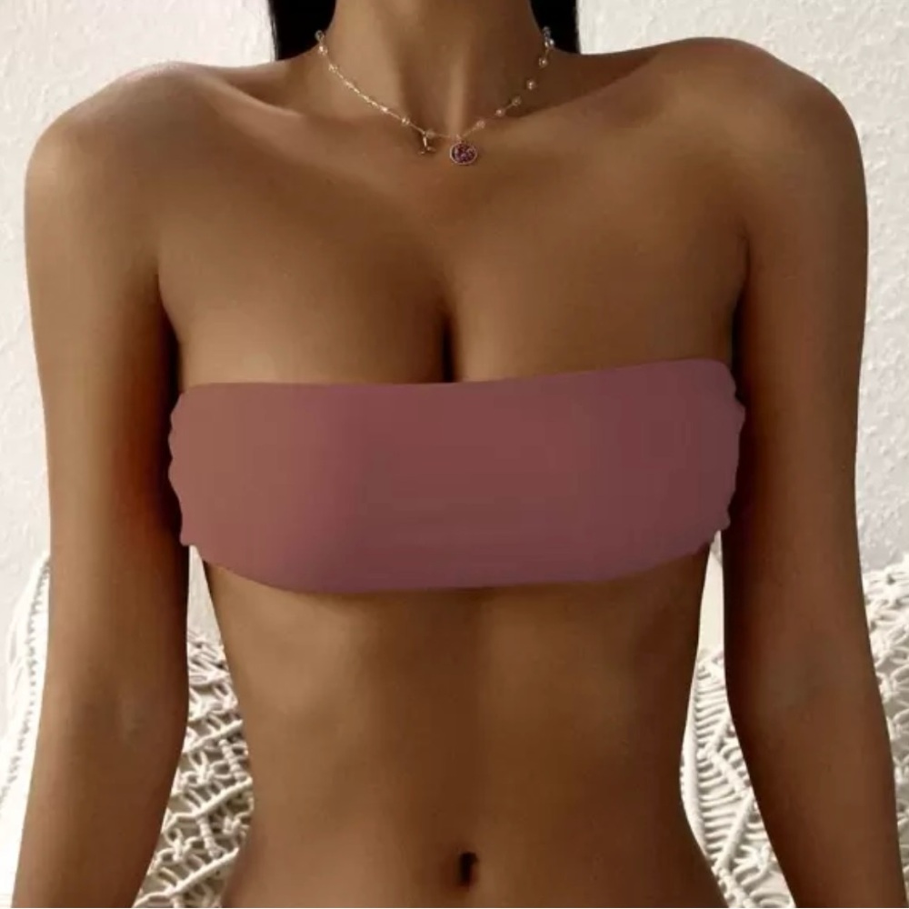Stylish Strapless Women’s Bandeau Mauve Swim Top